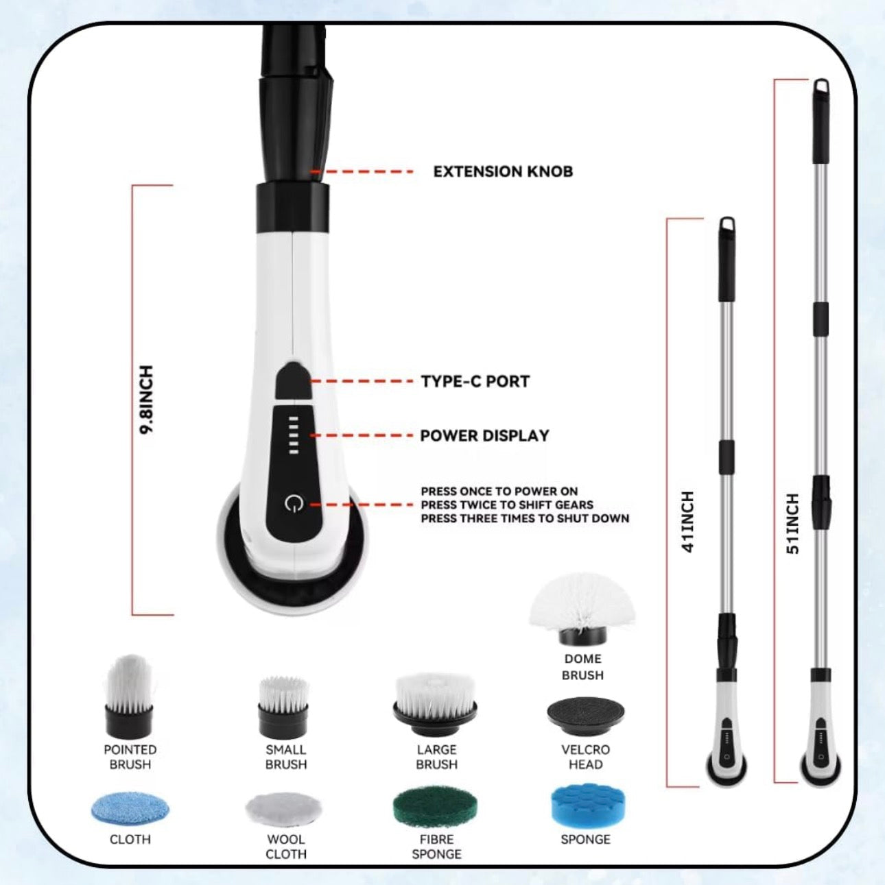 9-in-1 Electric Cleaning Brush with Extendable Handle